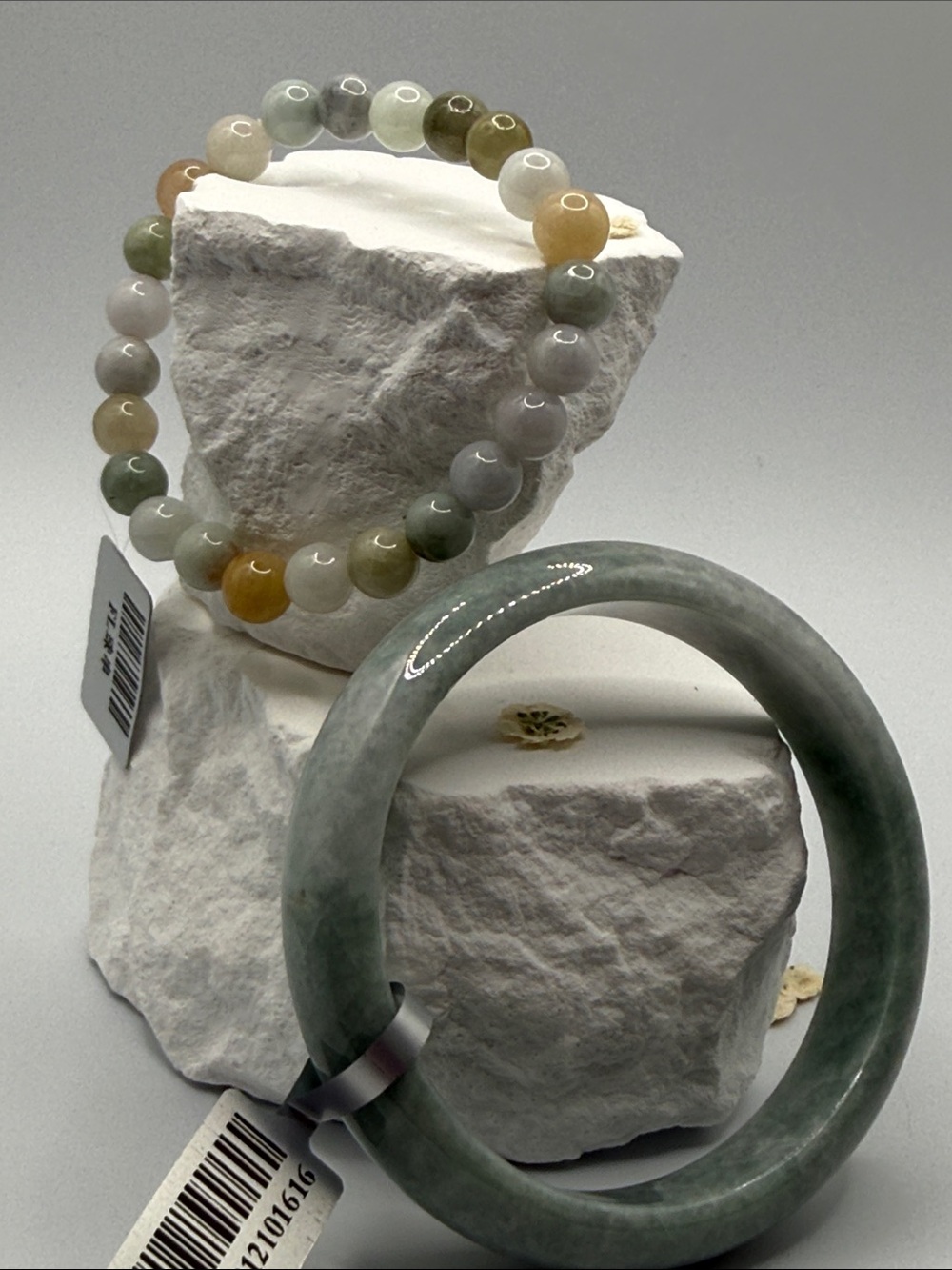 Type A Multi-Color Jade Bead Bracelet and Light Green Jade Bangle Set
